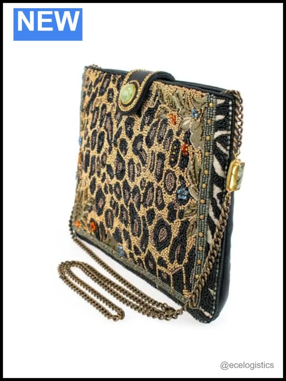 Beaded Crossbody Bag with Gemstone Chain Strap